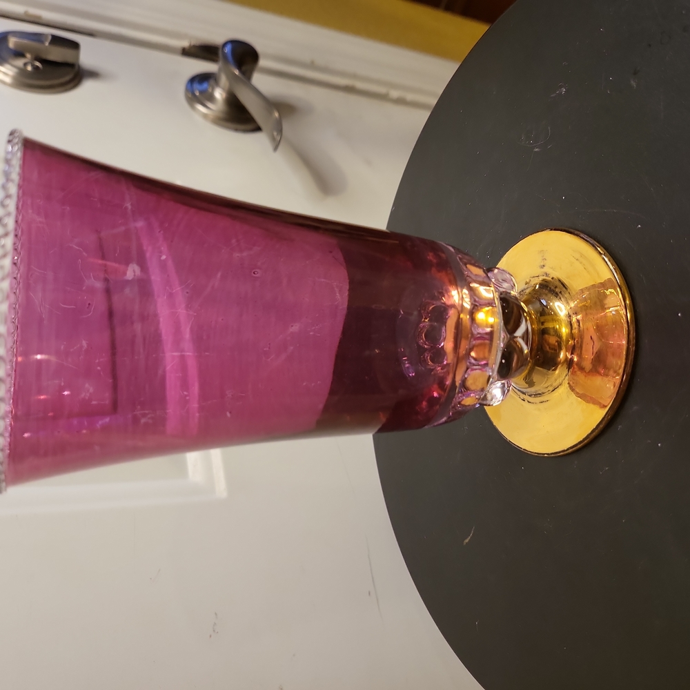Antique Cranberry Gilded Glass Vase / Goblet 6" - Picture 5 of 8